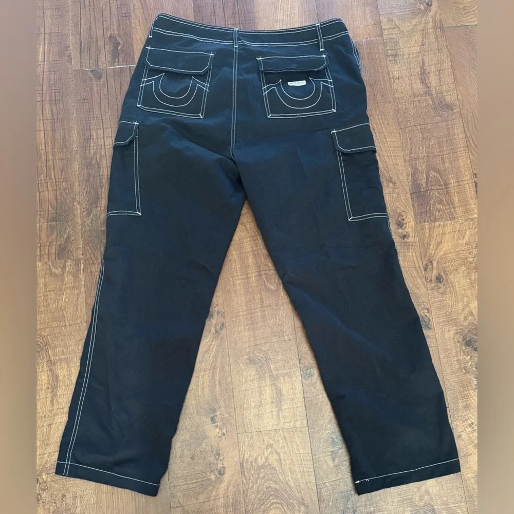 True religion Ripstop Cargo Pants for men Sz 36 waist jet black white stitching